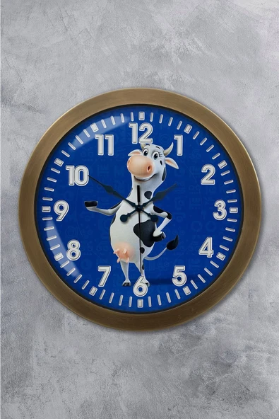 Platin Saat Hediyelik 36 Cm Eskitme Metal Inek Duvar Saati