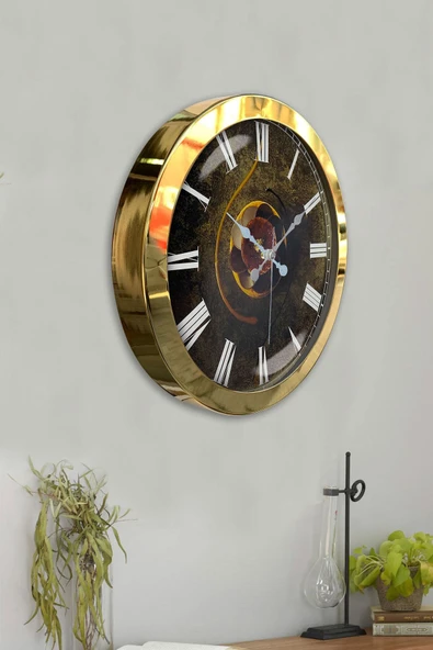 Platin Saat Hediyelik 36 Cm Gold Metal Mutfak Duvar Saati - 4
