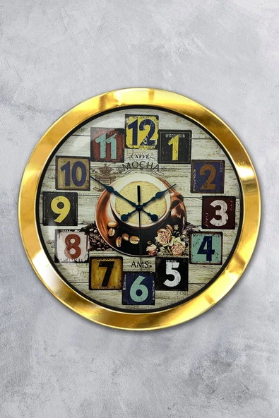 Platin Saat Hediyelik 36 Cm Gold Metal Kahve Duvar Saati