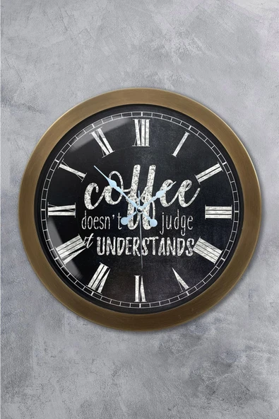 Platin Saat Hediyelik 36 Cm Eskitme Metal Cafe Duvar Saati