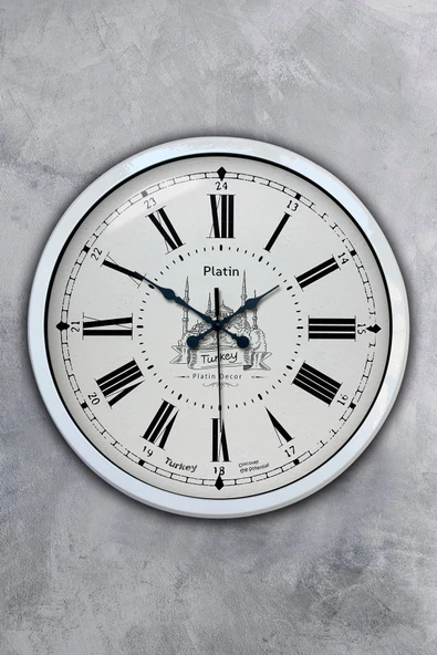 Platin Saat Hediyelik 40 Cm Beyaz Metal Istanbul Duvar Saati - 1
