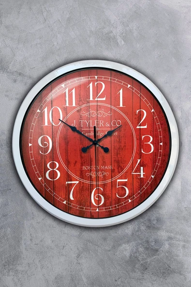 Platin Saat Hediyelik 40 Cm Beyaz Metal Boston 2 Duvar Saati