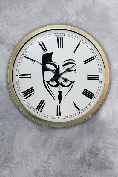 Platin Saat Hediyelik 40 Cm Eskitme Metal Maske Duvar Saati - 1