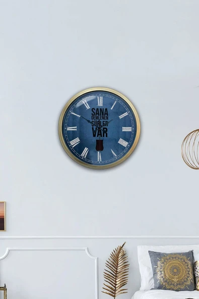 Platin Saat 40 cm Eskitme Metal Çay Hediyelik Duvar Saati - 4