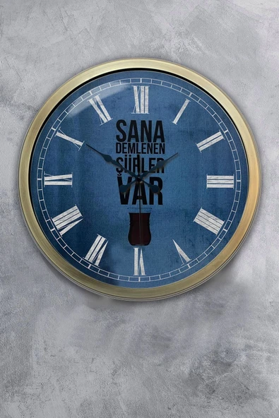 Platin Saat 40 cm Eskitme Metal Çay Hediyelik Duvar Saati