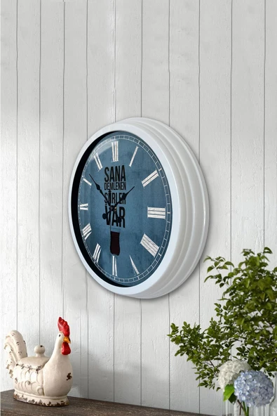 Platin Saat Hediyelik 40 Cm Beyaz Metal Çay Duvar Saati - 3