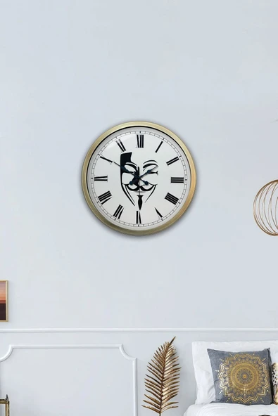 Platin Saat Hediyelik 40 Cm Eskitme Metal Maske Duvar Saati - 4