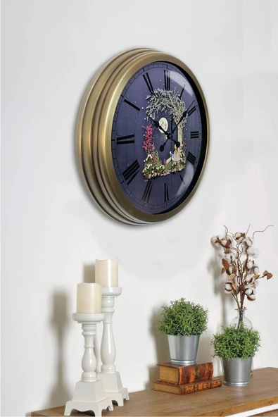 Platin Saat 40 cm Eskitme Metal Ay Hediyelik Duvar Saati - 2