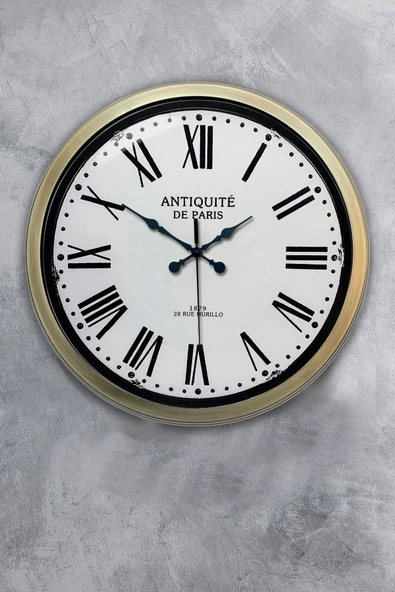 Platin Saat 40 Cm Eskitme Metal Antiquite Hediyelik Duvar Saati