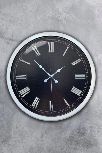 Platin Saat 40 Cm Beyaz Metal Black Color Duvar Saati