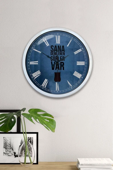 Platin Saat Hediyelik 40 Cm Beyaz Metal Çay Duvar Saati - 2