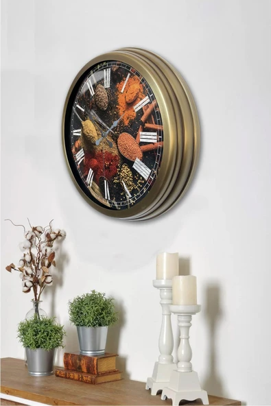 Platin Saat Hediyelik 40 Cm Eskitme Metal Kitchen Duvar Saati - 3