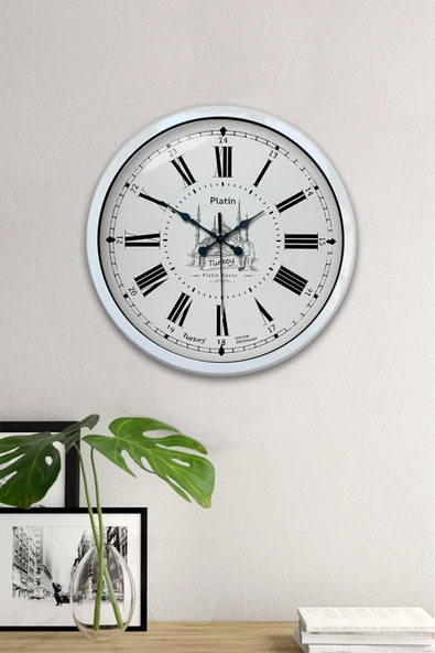 Platin Saat Hediyelik 40 Cm Beyaz Metal Istanbul Duvar Saati - 2