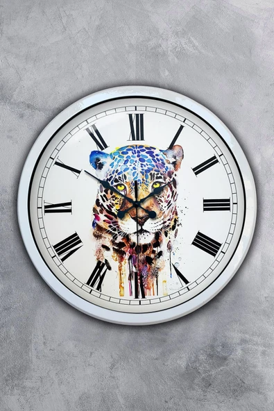 Platin Saat Hediyelik 40 Cm Beyaz Metal Kaplan Duvar Saati