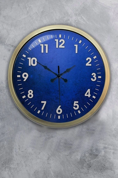 Platin Saat 40 Cm Eskitme Metal Mavi Duvar Saati - 1