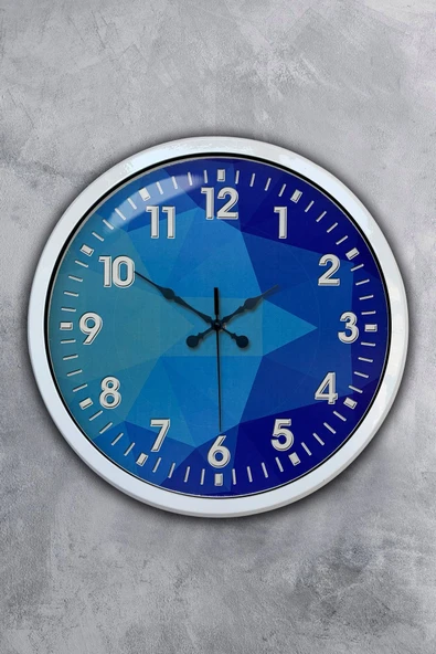 Platin Saat 40 Cm Beyaz Metal Mavi Döşeme Duvar Saati