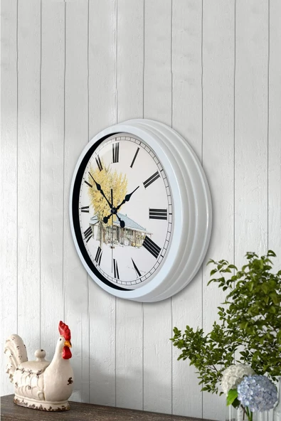 Platin Saat Hediyelik 40 Cm Beyaz Metal Manzara Duvar Saati - 3