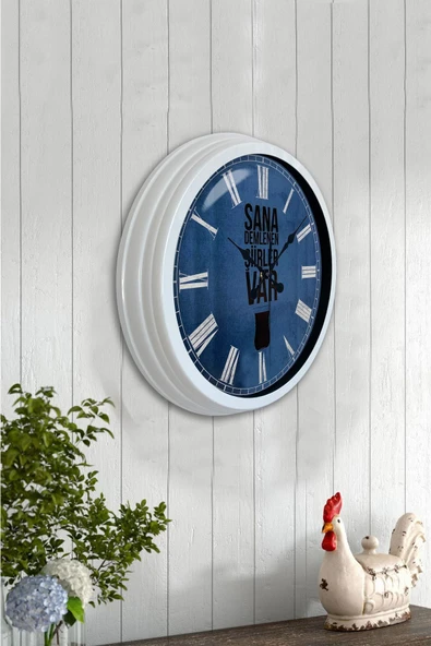 Platin Saat Hediyelik 40 Cm Beyaz Metal Çay Duvar Saati - 4