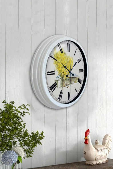 Platin Saat Hediyelik 40 Cm Beyaz Metal Manzara Duvar Saati - 2