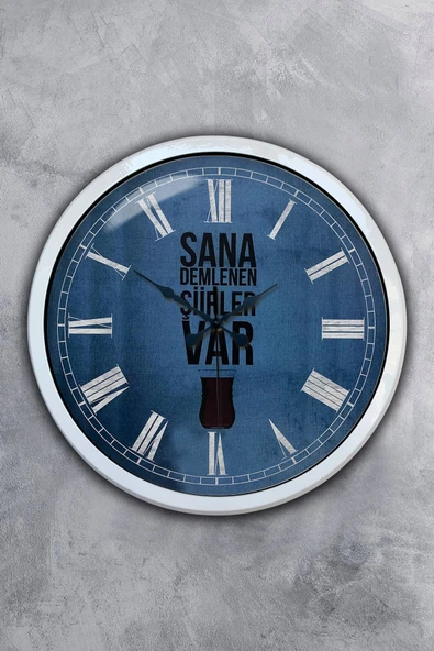 Platin Saat Hediyelik 40 Cm Beyaz Metal Çay Duvar Saati