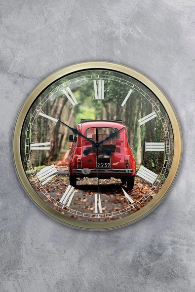 Platin Saat 40 Cm Eskitme Metal Fiat 500 Duvar Saati - 1