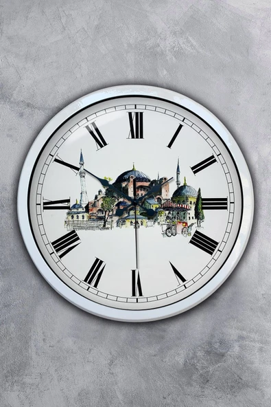 Platin Saat 40 Cm Beyaz Metal Yeni Cami Duvar Saati