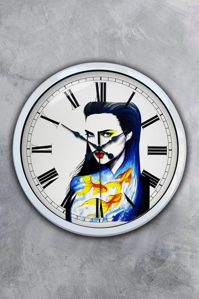 Platin Saat Hediyelik 40 Cm Beyaz Metal Figür Duvar Saati