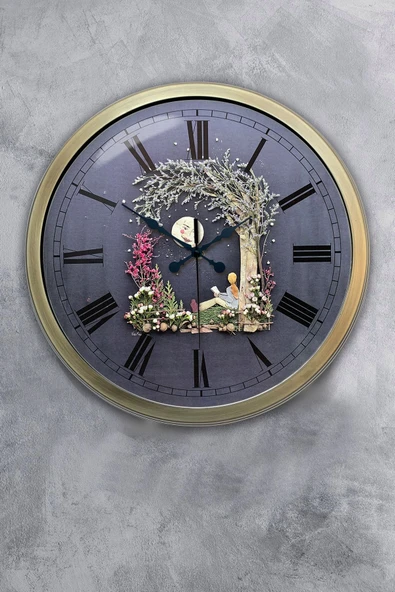 Platin Saat 40 cm Eskitme Metal Ay Hediyelik Duvar Saati