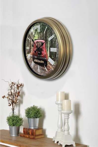 Platin Saat 40 Cm Eskitme Metal Fiat 500 Duvar Saati - 3