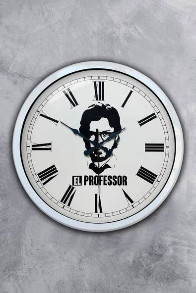 Platin Saat 40 Cm Beyaz Metal El Profesör Duvar Saati
