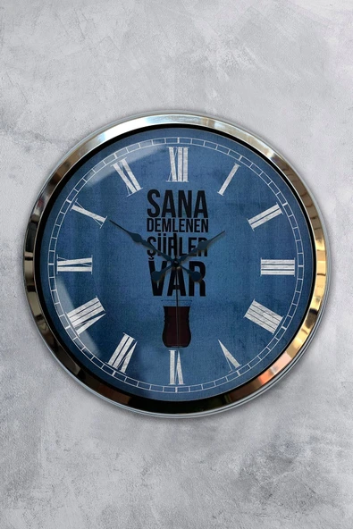 Platin Saat Hediyelik 40 Cm Krom Metal Çay Duvar Saati