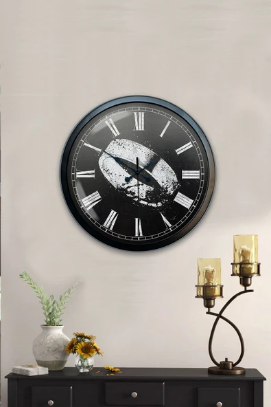 Platin Saat Hediyelik 40 Cm Siyah Metal Yüzük Duvar Saati - 4
