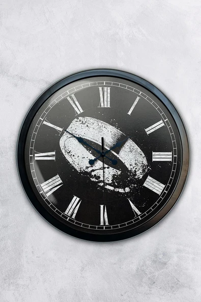 Platin Saat Hediyelik 40 Cm Siyah Metal Yüzük Duvar Saati