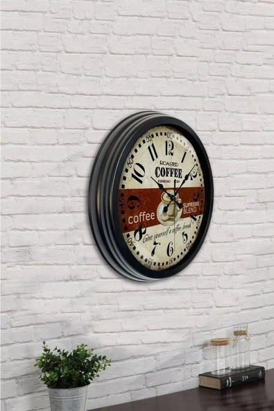 Platin Saat Hediyelik 40 Cm Siyah Metal Espresso Duvar Saati - 2