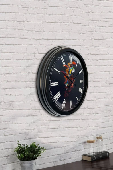 Platin Saat Hediyelik 40 Cm Siyah Metal Papağan Duvar Saati - 4
