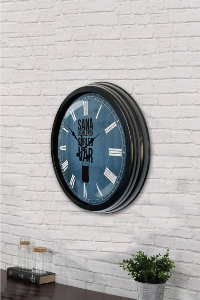 Platin Saat Hediyelik 40 Cm Siyah Metal Çay Duvar Saati - 3