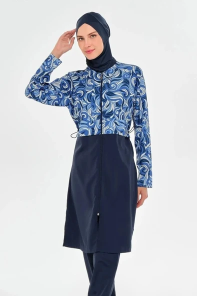 Rozamay 253502 Viola Lacivert  Tam Boy Lycralı Dijital Desen Tesettür Mayo ürün görseli