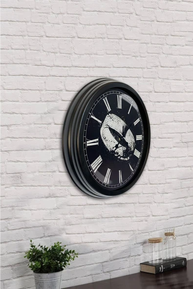 Platin Saat Hediyelik 40 Cm Siyah Metal Yüzük Duvar Saati - 2