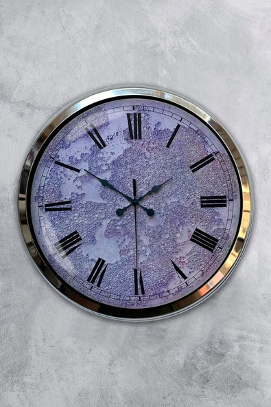 Platin Saat Hediyelik 40 Cm Krom Metal Kreter Duvar Saati