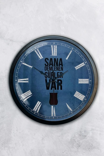 Platin Saat Hediyelik 40 Cm Siyah Metal Çay Duvar Saati
