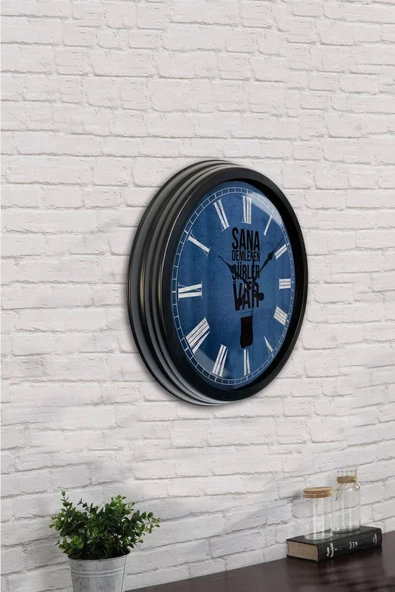 Platin Saat Hediyelik 40 Cm Siyah Metal Çay Duvar Saati - 2