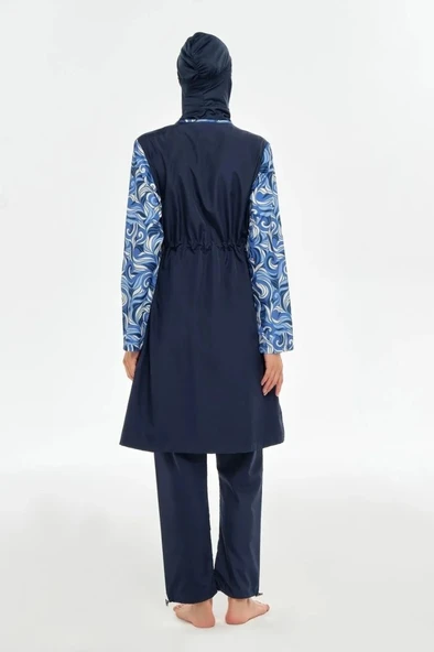 Rozamay 253502 Viola Lacivert  Tam Boy Lycralı Dijital Desen Tesettür Mayo - Resim 3