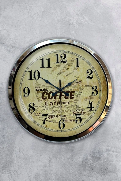 Platin Saat Hediyelik 40 Cm Krom Metal Kahve Duvar Saati