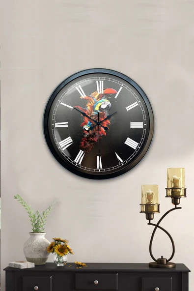Platin Saat Hediyelik 40 Cm Siyah Metal Papağan Duvar Saati - 2