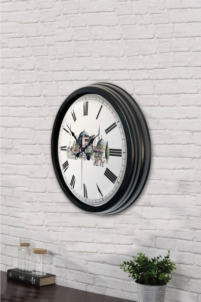 Platin Saat 40 Cm Siyah Metal Ayasofya Temalı Duvar Saati - 3