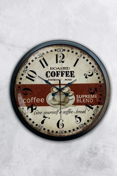 Platin Saat Hediyelik 40 Cm Siyah Metal Espresso Duvar Saati