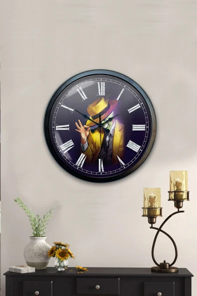 Platin Saat Hediyelik 40 Cm Siyah Metal Maske Duvar Saati - 2
