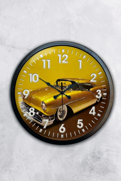 Platin Saat 40 Cm Siyah Metal Araba Galeri Duvar Saati