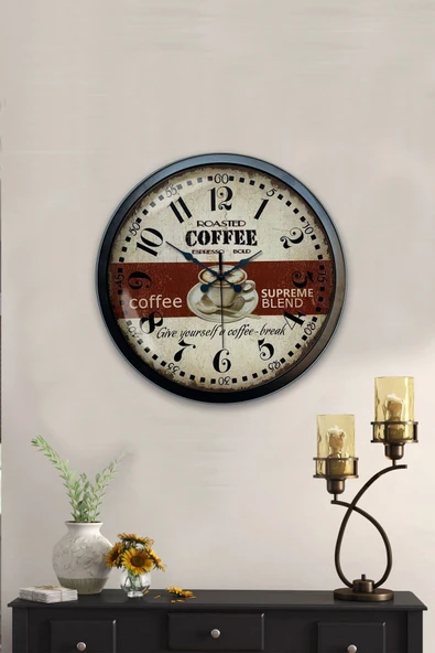 Platin Saat Hediyelik 40 Cm Siyah Metal Espresso Duvar Saati - 4