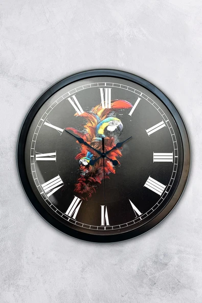 Platin Saat Hediyelik 40 Cm Siyah Metal Papağan Duvar Saati - 1
